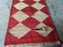 Load image into Gallery viewer, Handwoven Jute & Wool Runner Rug – Red & Natural Diamond Pattern