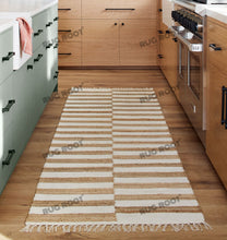 Load image into Gallery viewer, Handwoven Jute & Wool Rug with Striped Checkerboard Pattern - Ivory & Beige
