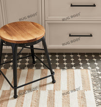 Load image into Gallery viewer, Handwoven Jute & Wool Rug with Striped Checkerboard Pattern - Ivory & Beige