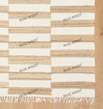 Load image into Gallery viewer, Handwoven Jute & Wool Rug with Striped Checkerboard Pattern - Ivory & Beige