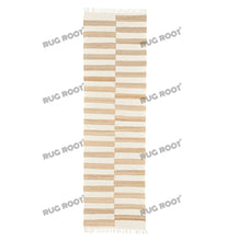 Load image into Gallery viewer, Handwoven Jute & Wool Rug with Striped Checkerboard Pattern - Ivory & Beige