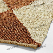 Load image into Gallery viewer, Handwoven Jute & Wool Rug – Terracotta & Natural Geometric Diamond Pattern