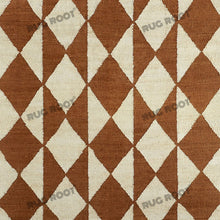 Load image into Gallery viewer, Handwoven Jute & Wool Rug – Terracotta & Natural Geometric Diamond Pattern