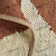 Load image into Gallery viewer, Handwoven Jute & Wool Rug – Terracotta & Natural Geometric Diamond Pattern