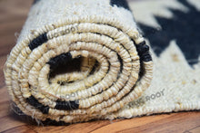 Load image into Gallery viewer, Handwoven Jute Runner Rug with Black Zigzag Tribal Pattern - Natural & Black