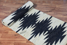 Load image into Gallery viewer, Handwoven Jute Runner Rug with Black Zigzag Tribal Pattern - Natural & Black