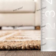 Load image into Gallery viewer, Handwoven Jute & Wool Geometric Rug - Natural & White Flatweave