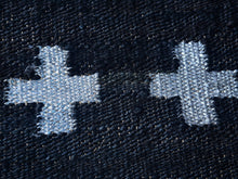 Load image into Gallery viewer, Handwoven Jute & Wool Runner Rug – Black with Gold & White Cross Pattern