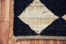 Load image into Gallery viewer, Handwoven Jute Rug with Black & Natural Diamond Pattern - Flatweave Design