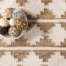 Load image into Gallery viewer, Handwoven Jute & Wool Geometric Rug - Natural & White Flatweave