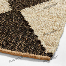 Load image into Gallery viewer, Handwoven Jute & Wool Rug – Black & Natural Geometric Diamond Pattern