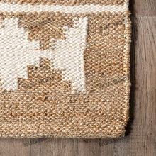 Load image into Gallery viewer, Handwoven Jute & Wool Geometric Rug - Natural & White Flatweave