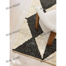 Load image into Gallery viewer, Handwoven Jute & Wool Rug – Black & Natural Geometric Diamond Pattern