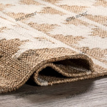 Load image into Gallery viewer, Handwoven Jute & Wool Geometric Rug - Natural & White Flatweave