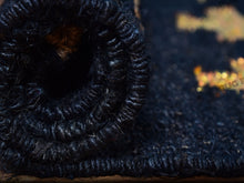 Load image into Gallery viewer, Handwoven Jute & Wool Runner Rug – Black with Gold & White Cross Pattern