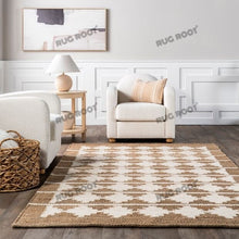 Load image into Gallery viewer, Handwoven Jute & Wool Geometric Rug - Natural & White Flatweave