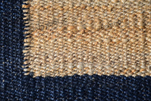 Load image into Gallery viewer, Handwoven Jute & Wool Runner Rug – Natural & Navy Blue Border Design