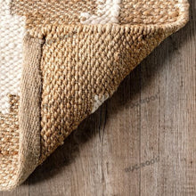 Load image into Gallery viewer, Handwoven Jute & Wool Geometric Rug - Natural & White Flatweave