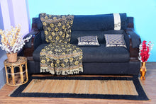 Load image into Gallery viewer, Handwoven Jute & Wool Runner Rug – Natural & Navy Blue Border Design