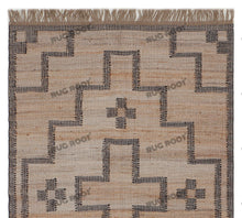 Load image into Gallery viewer, Handwoven Jute & Wool Rug with Southwestern Cross Pattern - Beige & Charcoal