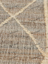 Load image into Gallery viewer, Handwoven Jute & Wool Rug with Geometric Diamond Pattern - Earthy Gray & Beige