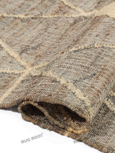 Load image into Gallery viewer, Handwoven Jute & Wool Rug with Geometric Diamond Pattern - Earthy Gray & Beige