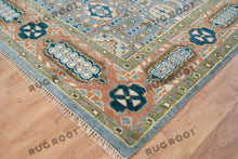 Load image into Gallery viewer, Silver Grey Oriental Rug with Rust Border | Hand-Knotted Design for Spacious Living Rooms
