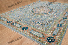 Load image into Gallery viewer, Silver Grey Oriental Rug with Rust Border | Hand-Knotted Design for Spacious Living Rooms