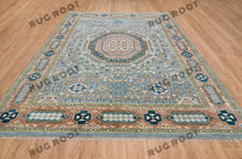 Load image into Gallery viewer, Silver Grey Oriental Rug with Rust Border | Hand-Knotted Design for Spacious Living Rooms