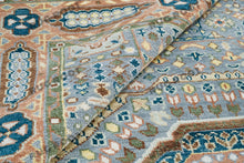 Load image into Gallery viewer, Silver Grey Oriental Rug with Rust Border | Hand-Knotted Design for Spacious Living Rooms