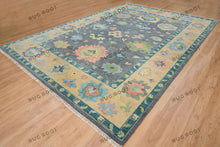 Load image into Gallery viewer, Hand Knotted Custom Oushak Rug Gray Base with Vibrant Accents, 9x12