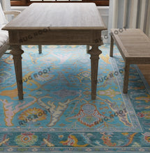 Load image into Gallery viewer, Oceanic Harmony | Hand Knotted Oushak Rug | Teal & Blue Fusion