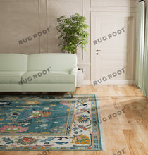 Load image into Gallery viewer, Azure Bloom | Handwoven Turkish Oushak Rug with Teal Blue & Cream Accents | Floral