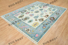 Load image into Gallery viewer, Ivory Elegance | Handwoven Oushak Rug with Baby Blue Accents
