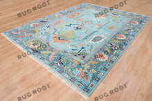 Load image into Gallery viewer, Jewel-Toned Oasis | Handwoven Oushak Rug in Teal with Green, Orange & Pink Accents | Wool