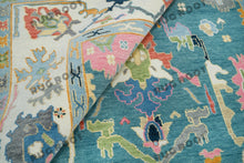 Load image into Gallery viewer, Azure Bloom | Handwoven Turkish Oushak Rug with Teal Blue & Cream Accents | Floral