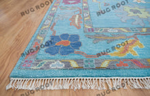 Load image into Gallery viewer, Sultan's Garden | Handwoven Turkish Oushak Rug with Floral Motifs | Blue, Green, Magenta, Gold