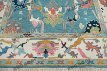 Load image into Gallery viewer, Azure Bloom | Handwoven Turkish Oushak Rug with Teal Blue & Cream Accents | Floral