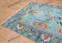 Load image into Gallery viewer, Jewel-Toned Oasis | Handwoven Oushak Rug in Teal with Green, Orange & Pink Accents | Wool