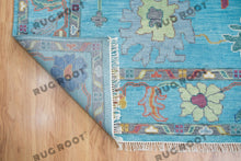 Load image into Gallery viewer, Sultan's Garden | Handwoven Turkish Oushak Rug with Floral Motifs | Blue, Green, Magenta, Gold