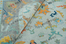 Load image into Gallery viewer, City Skyline Silhouette | Handwoven Oushak Rug | Light Blue with Pops of Color