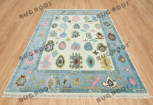 Load image into Gallery viewer, Ivory Elegance | Handwoven Oushak Rug with Baby Blue Accents