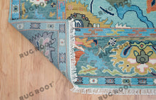 Load image into Gallery viewer, Jewel-Toned Oasis | Handwoven Oushak Rug in Teal with Green, Orange & Pink Accents | Wool