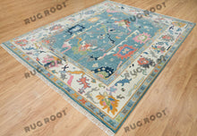 Load image into Gallery viewer, Azure Bloom | Handwoven Turkish Oushak Rug with Teal Blue & Cream Accents | Floral