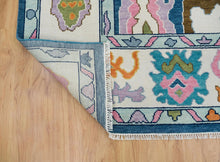 Load image into Gallery viewer, Handmade Contemporary Oushak Rug in Blue & White with Pink Accents, Turkish Rug for Living Room