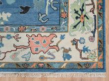 Load image into Gallery viewer, Woven Art | Hand-Knotted Oushak Rug with a Modern Twist in Blue-Green with Orange Accents