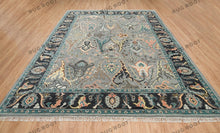 Load image into Gallery viewer, Lucky Shrimp Turkish Rug | Dark Black Acid Gray Oushak Rug | Green Focal Area Rug | Sophisticated Bedroom Wool Rug