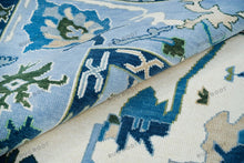 Load image into Gallery viewer, Ivory Elegance Hand Knotted Contemporary Oushak Rug with Navy Accents for Living Room