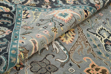 Load image into Gallery viewer, Lucky Shrimp Turkish Rug | Dark Black Acid Gray Oushak Rug | Green Focal Area Rug | Sophisticated Bedroom Wool Rug