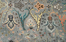 Load image into Gallery viewer, Lucky Shrimp Turkish Rug | Dark Black Acid Gray Oushak Rug | Green Focal Area Rug | Sophisticated Bedroom Wool Rug